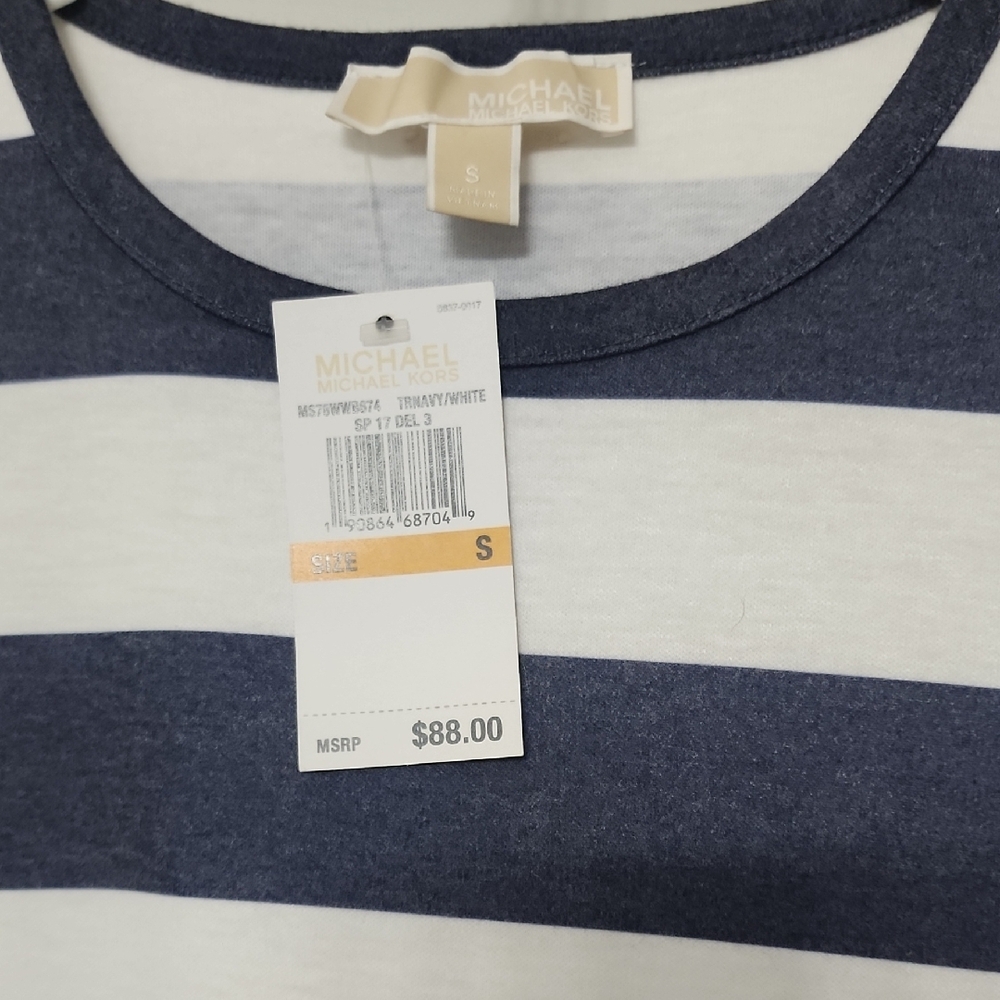 MICHAEL Michael Kors Striped Navy and White Mini Dress - Picture 2 of 4